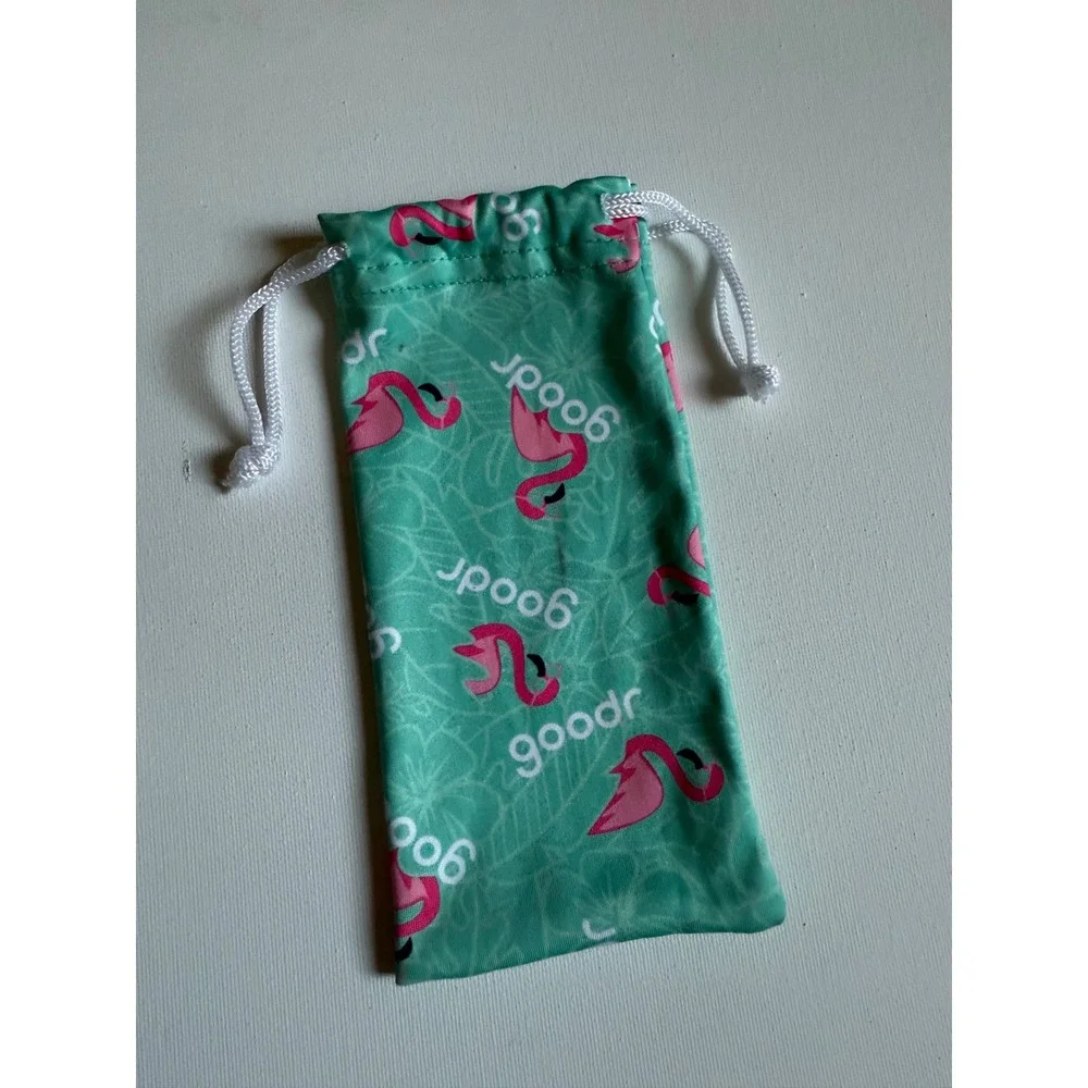 Goodr Flamingo Print Microfiber Sunglasses Pouch Teal Pink Drawstring Bag